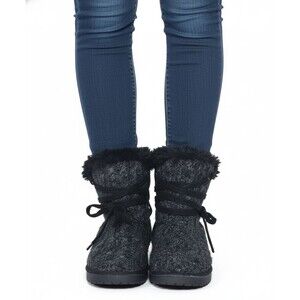 Muk Luks Boots Camila Women Size 9 Black Faux Fur Lined Knit Booties